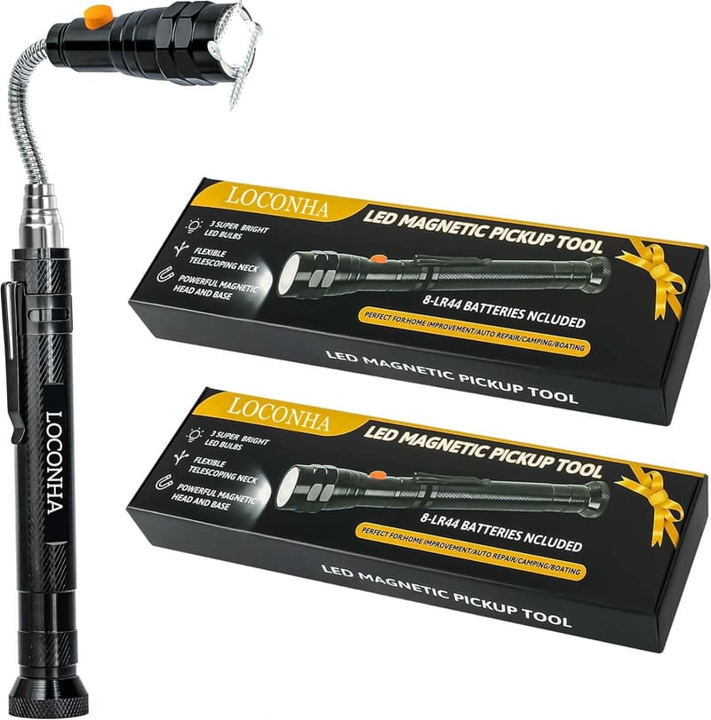 Telescoping Magnetic Pickup Tool with LED Lights - 2 Pack