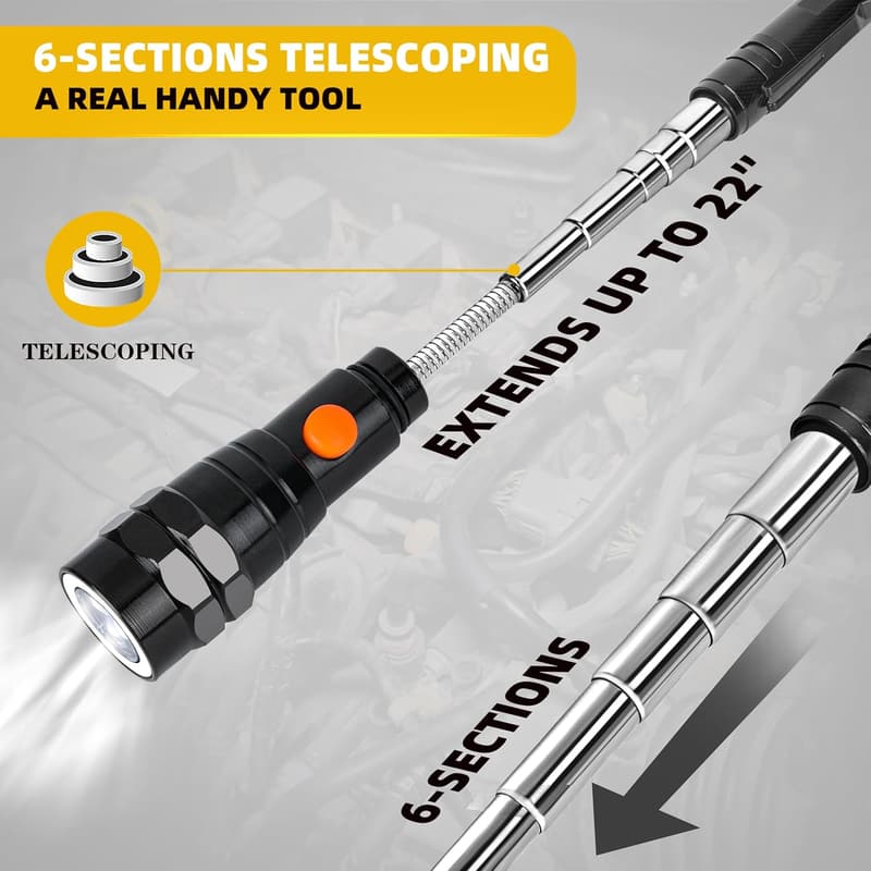 Telescoping Magnetic Pickup Tool with LED Lights - 2 Pack
