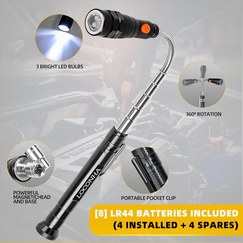 Telescoping Magnetic Pickup Tool with LED Lights - 2 Pack