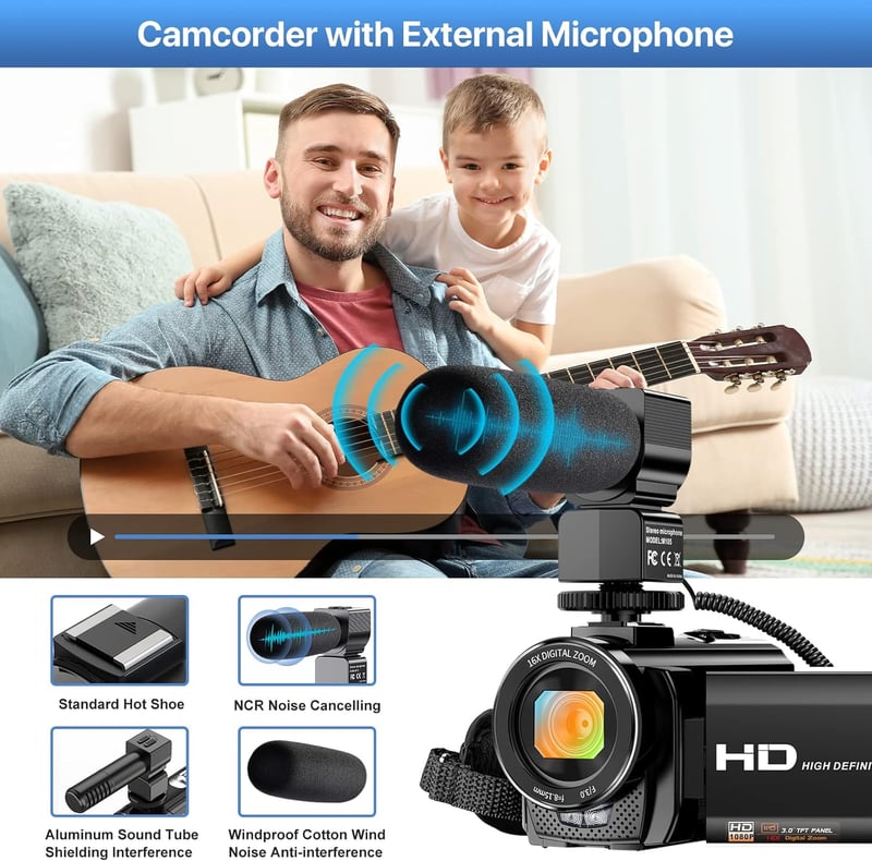 FHD 1080P YouTube Vlogging Camera with Microphone & Zoom