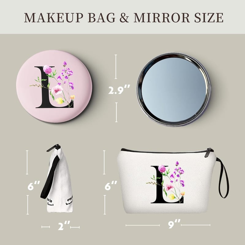 Personalized Travel Makeup Bag with Mirror for Women