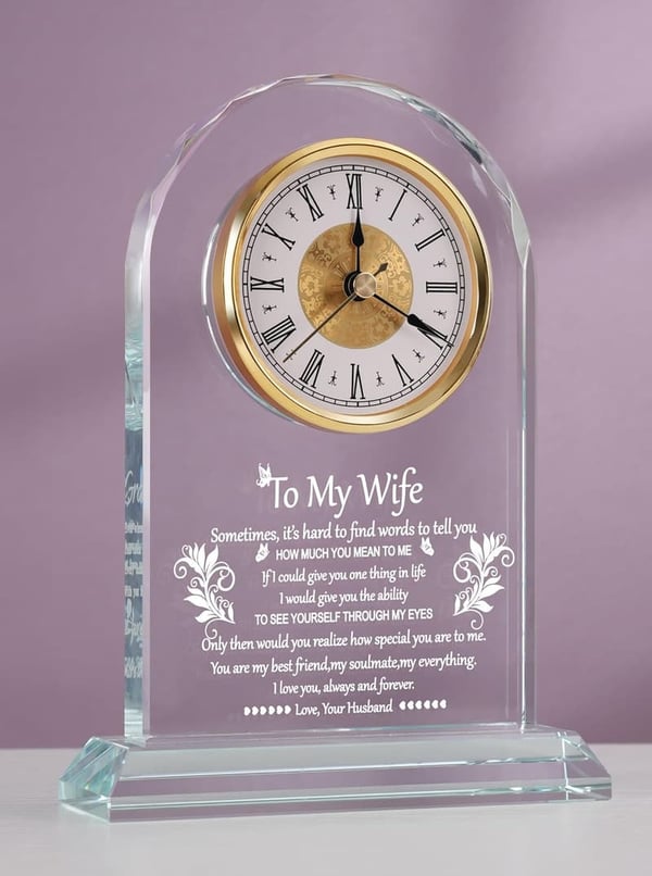 Elegant Glass Clock Gift for Wife - Unique Birthday or Valentine's Day