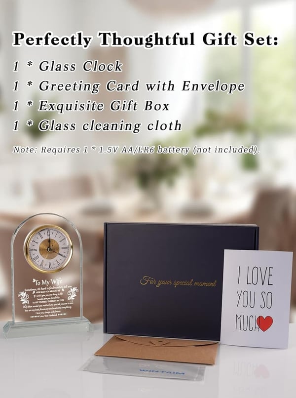 Elegant Glass Clock Gift for Wife - Unique Birthday or Valentine's Day