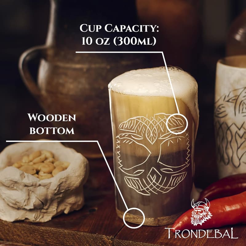 Set of 4 Handmade Viking Drinking Horn Mugs - 10 oz стрелка
