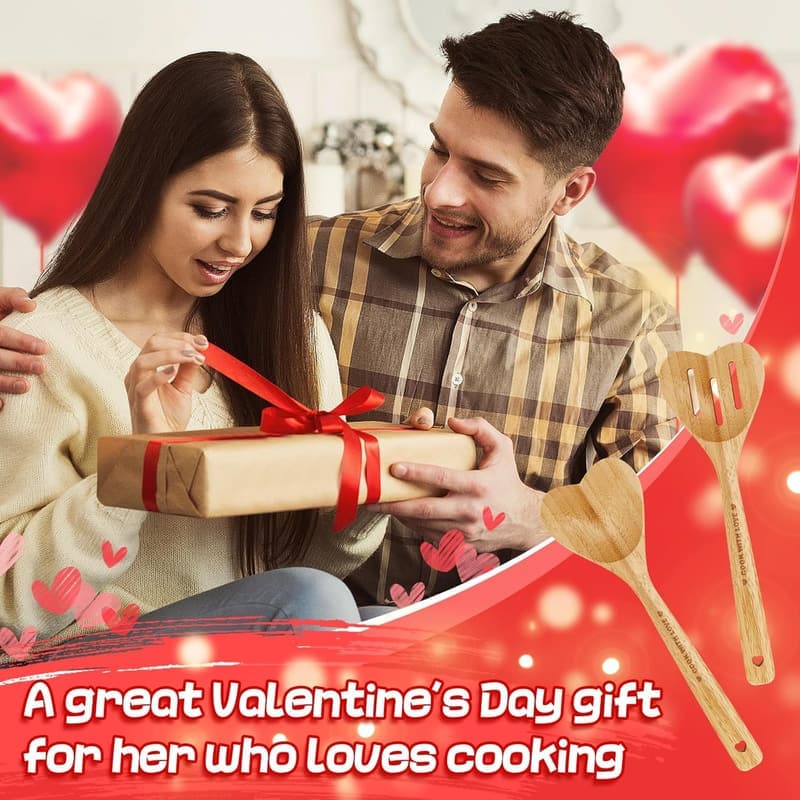 Heart-Shaped Bamboo Cooking Spoons - Perfect Valentine's Gift