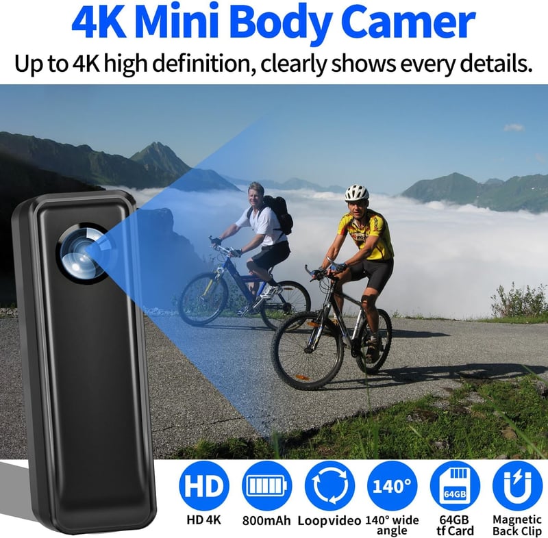 4K Mini Body Camera with 64GB, Hands-Free Magnetic Clip