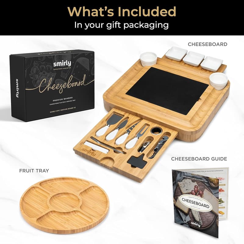 Large Bamboo Charcuterie Board Set - Perfect Wedding or Housewarming Gift
