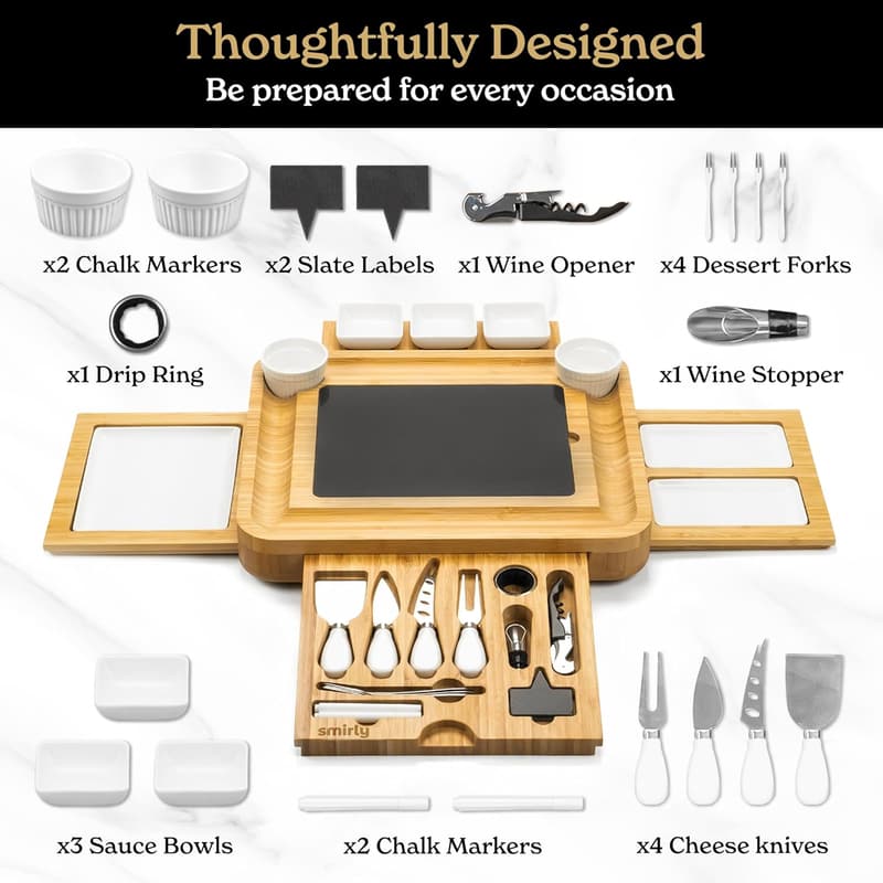Large Bamboo Charcuterie Board Set - Perfect Wedding or Housewarming Gift