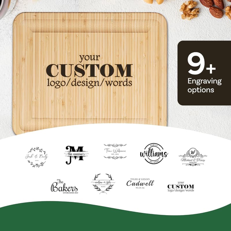 Engraved Bamboo Charcuterie Board Set - Personalized Wedding Gift