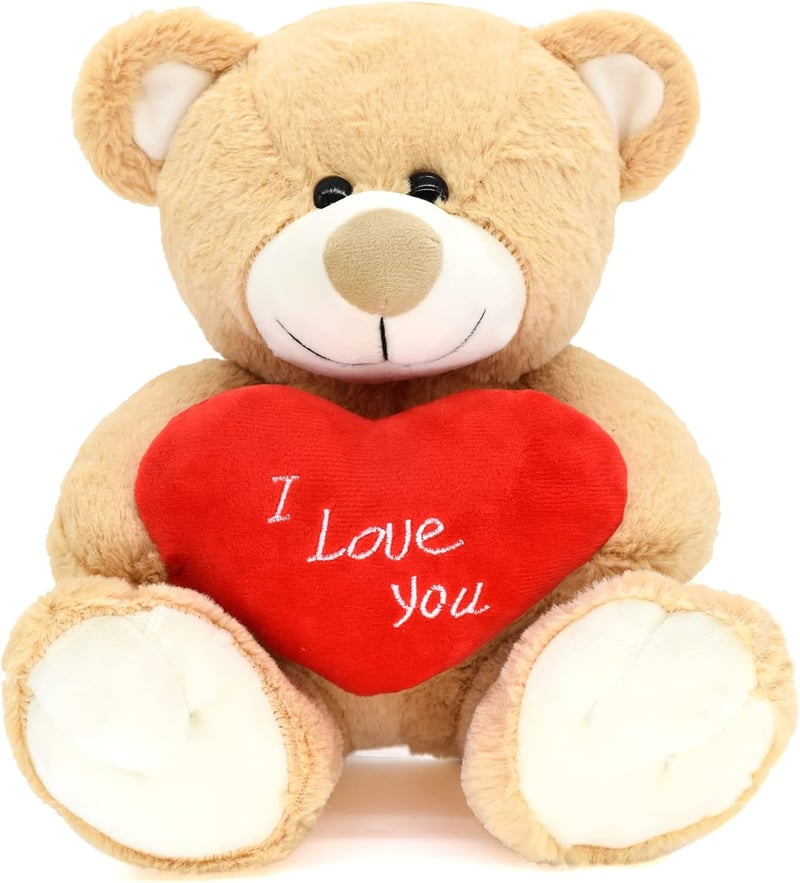 Soft Plush Teddy Bear with Red Heart - Perfect Gift for Her