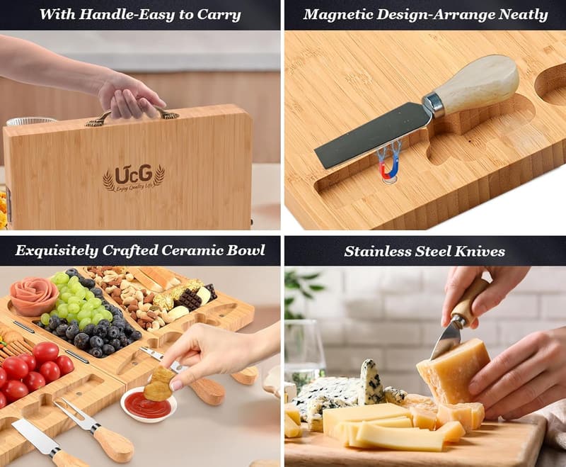 Large Bamboo Charcuterie Board Set with Knife - Perfect for Weddings