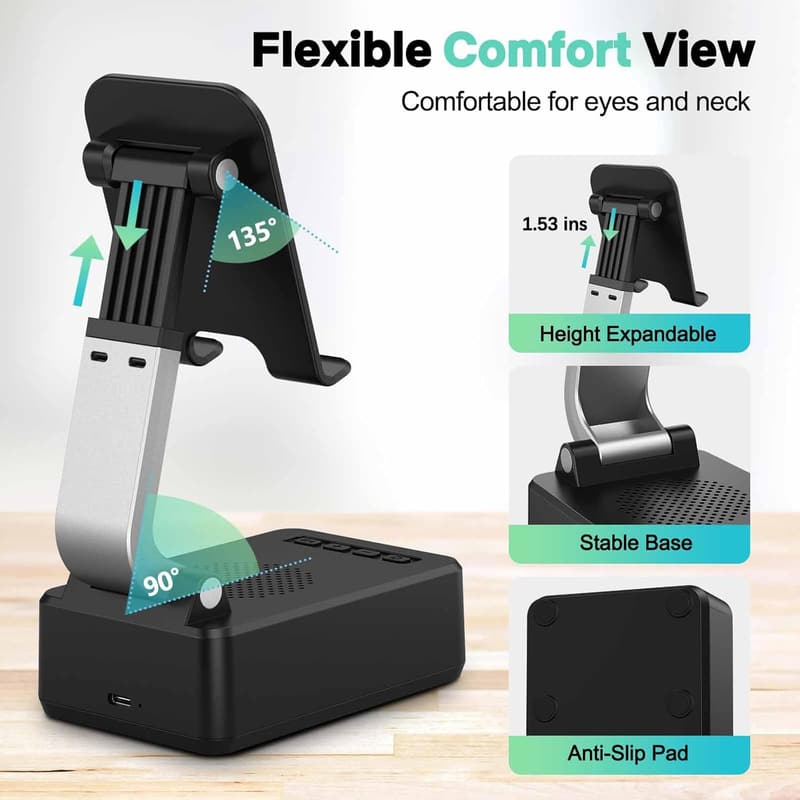 Bluetooth Speaker Phone Stand - Adjustable, Loud & Clear Sound
