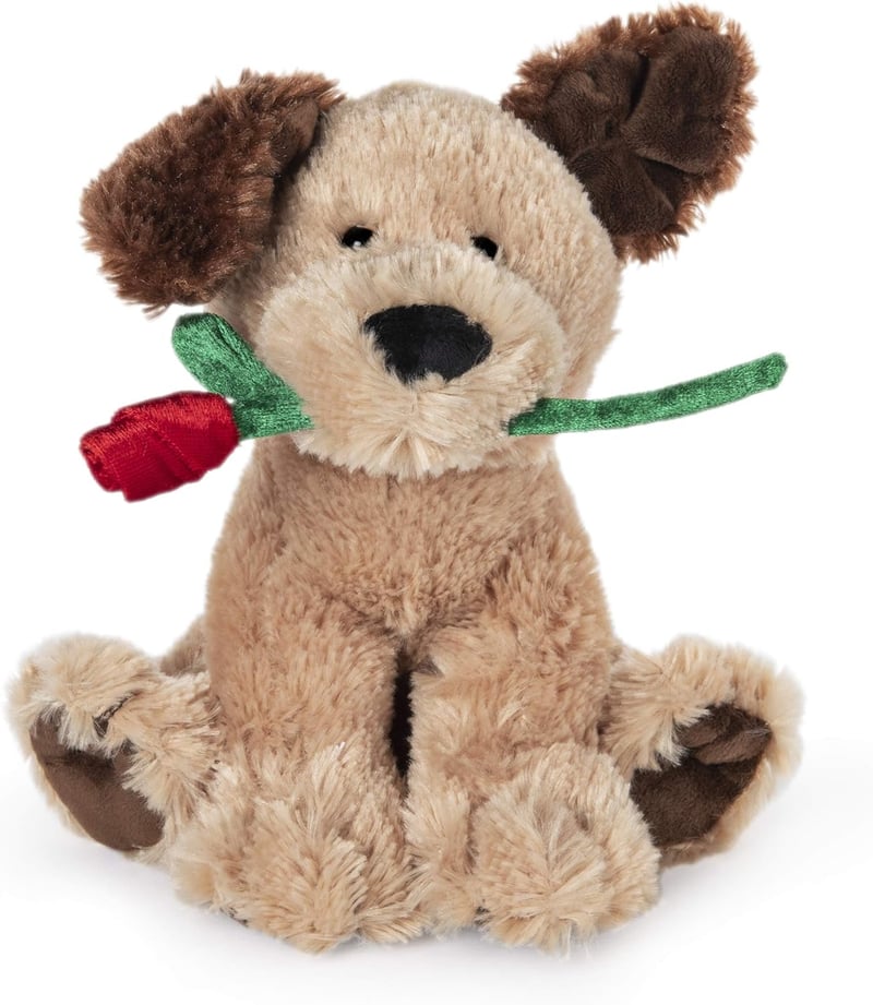 Valentine's Day Plush Dog Holding Red Rose