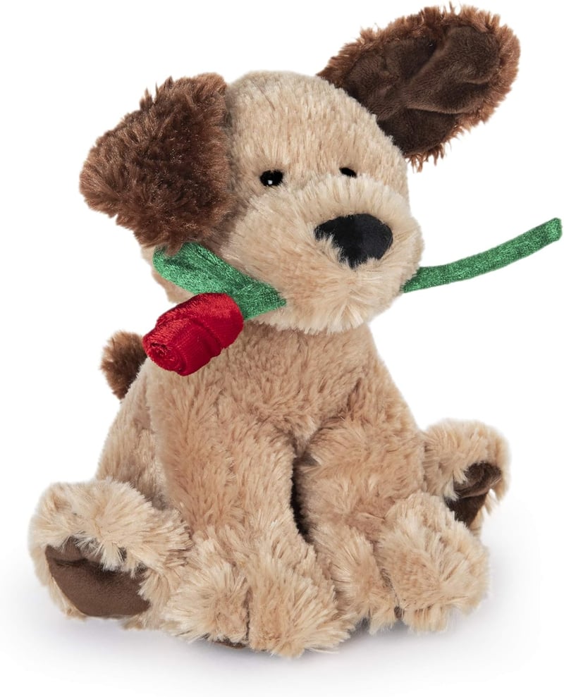 Valentine's Day Plush Dog Holding Red Rose