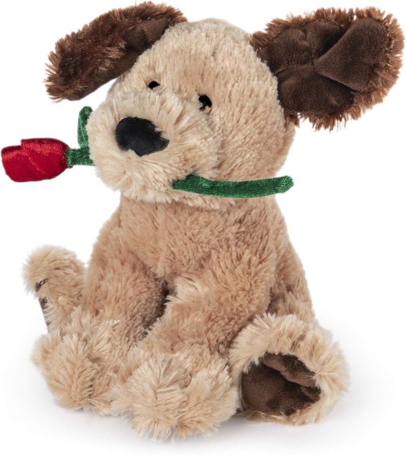 Valentine's Day Plush Dog Holding Red Rose
