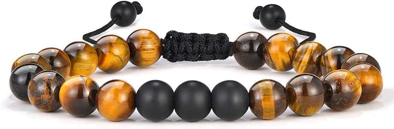 Natural Stone Bracelets for Men - 8mm Tiger Eye, Agate, Lava Rock