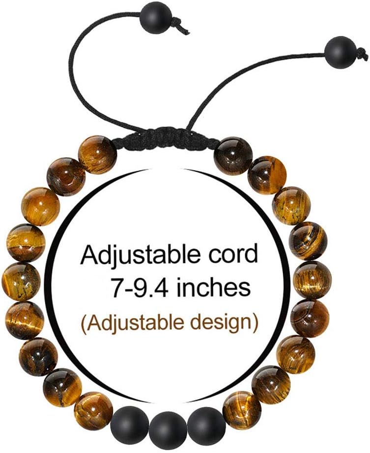 Natural Stone Bracelets for Men - 8mm Tiger Eye, Agate, Lava Rock