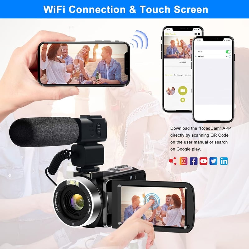 48MP 4K Camcorder with WiFi & 18X Zoom for Vlogging