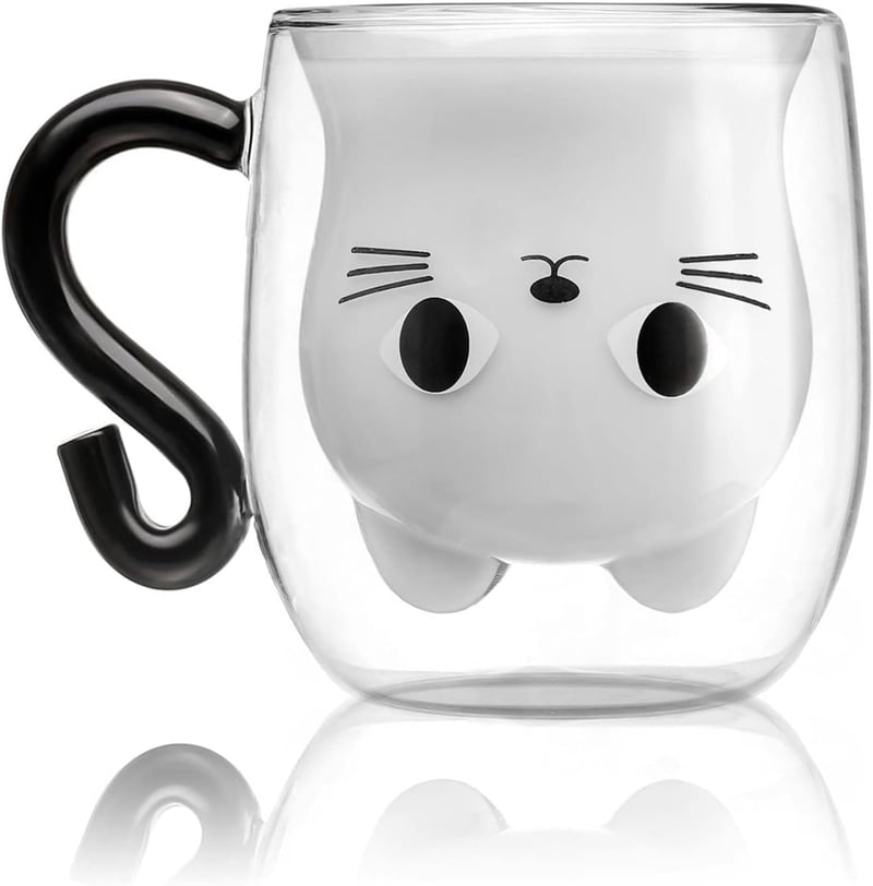Graduation Cat Mug - Double Wall Glass Coffee Cup for Her