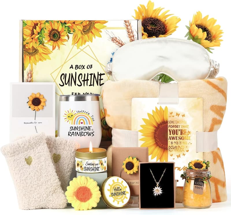 Sunflower Care Package with Inspirational Blanket for Women