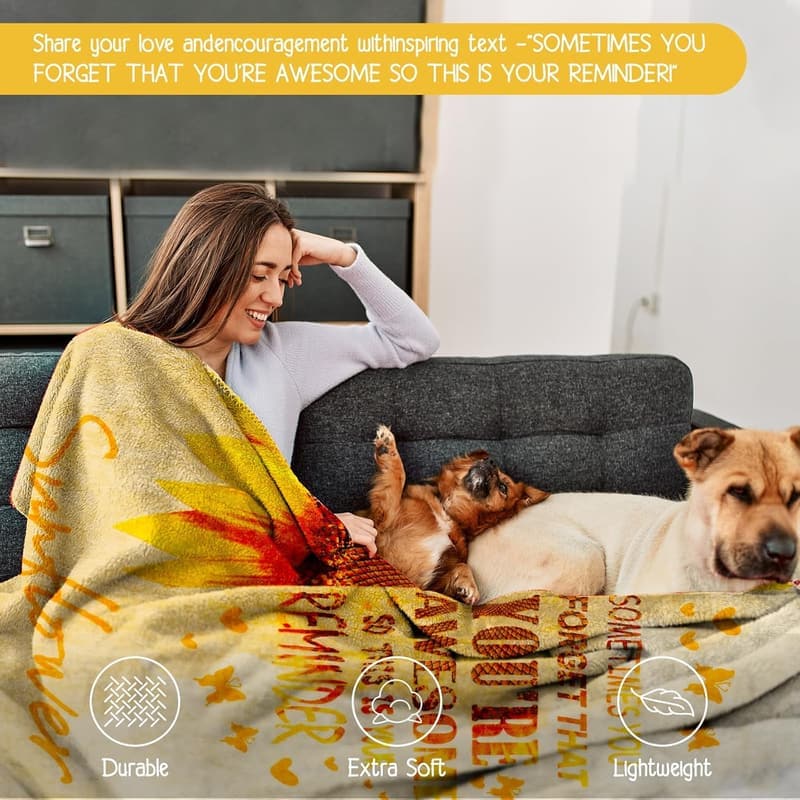 Sunflower Care Package with Inspirational Blanket for Women