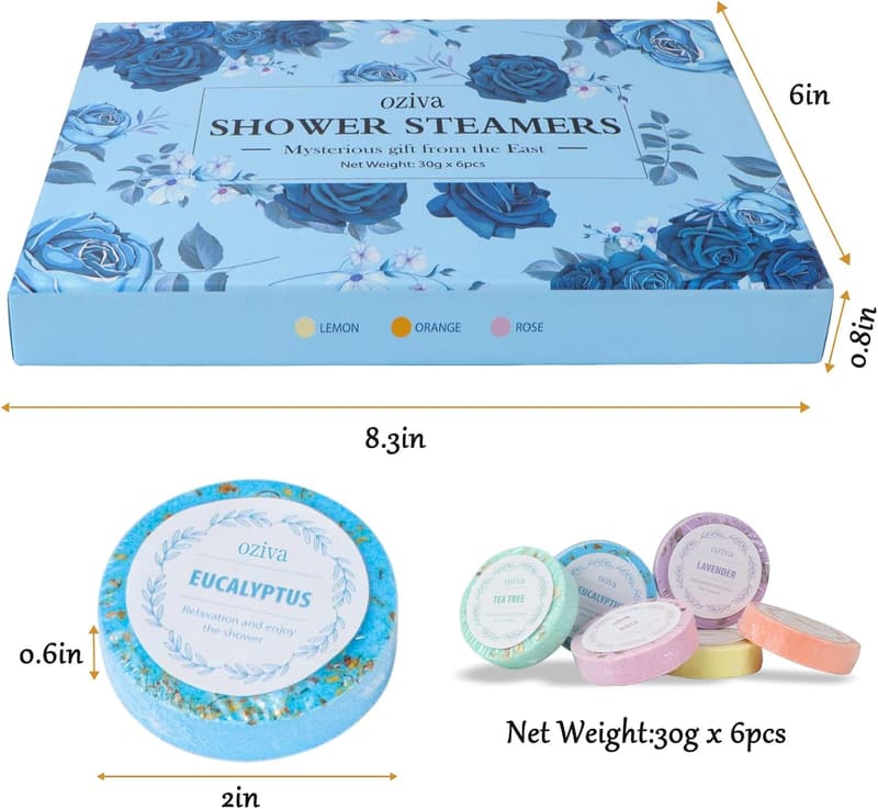 Premium Shower Steamers - Box of 6 Essential Oil Bombs for Women