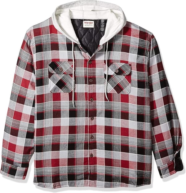 Men's Quilted Flannel Shirt Jacket with Hood