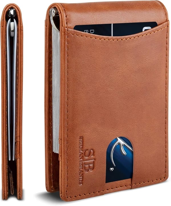 Genuine Leather Slim Bifold Wallet with RFID Blocking for Men