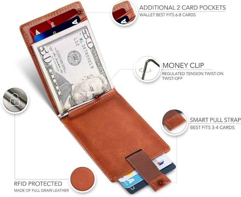 Genuine Leather Slim Bifold Wallet with RFID Blocking for Men