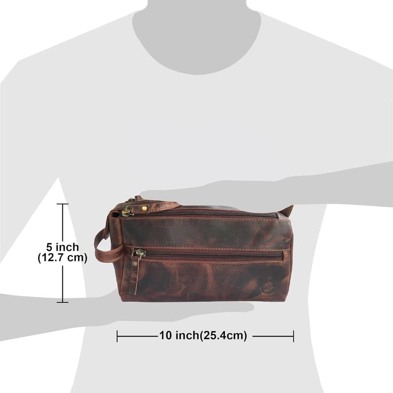 Buffalo Leather Toiletry Bag - Vintage Travel Dopp Kit