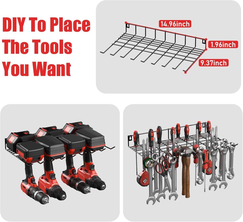 Wall-Mounted Tool Organizer with Charging Station and Hooks