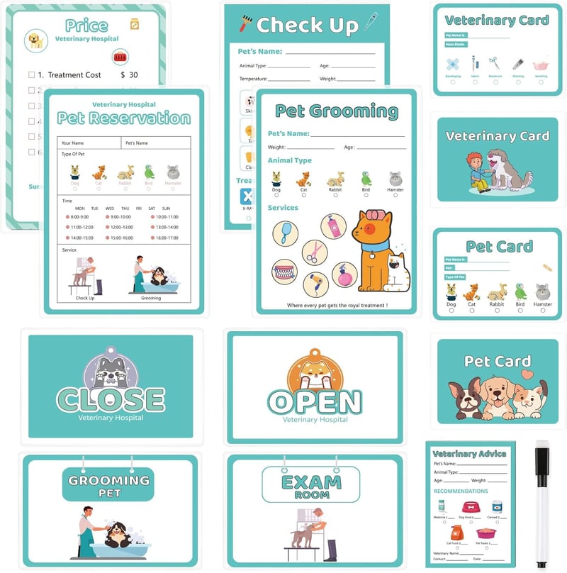 Kids' 8-Piece Pretend Play Vet Kit with Double-Sided Notepad