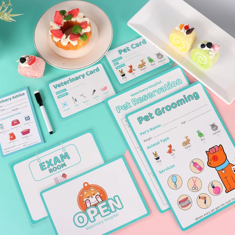 Kids' 8-Piece Pretend Play Vet Kit with Double-Sided Notepad