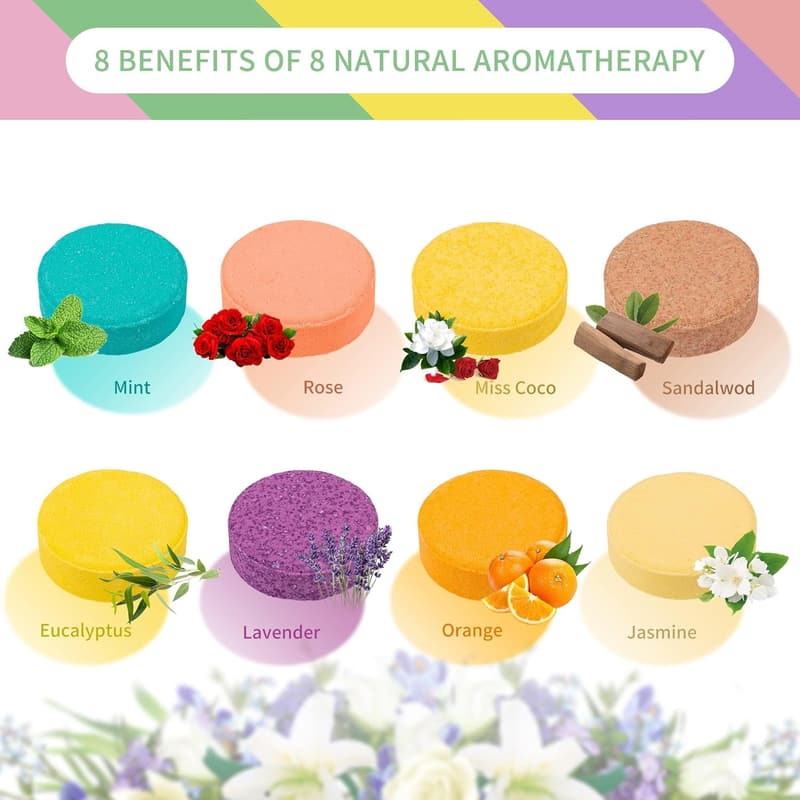 Aromatherapy Shower Steamers Gift Set - 8 Essential Oil Tablets