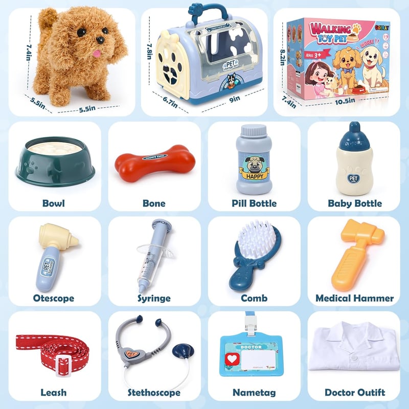 Interactive Toy Dog Vet Kit for Kids - Pretend Play Set