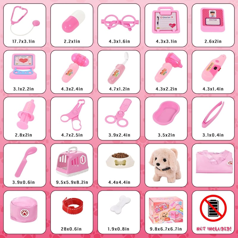 Interactive Dog Vet Kit for Kids - 24pcs Role Play Set (Pink)
