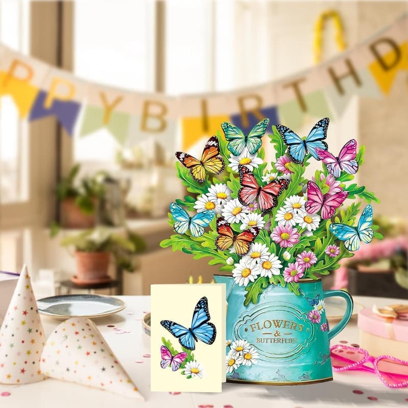 3D Pop Up Flower Graduation Card with Daisies & Butterflies