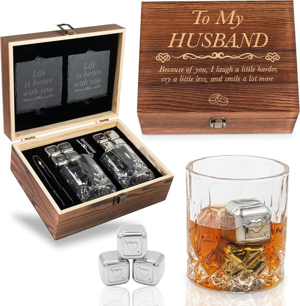 Engraved Whisky Glass Gift Set for Husband's Anniversary