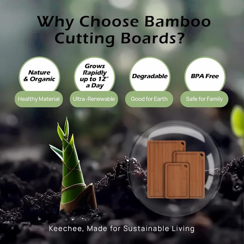 Durable Bamboo Cutting Board with Juice Grooves & Handles