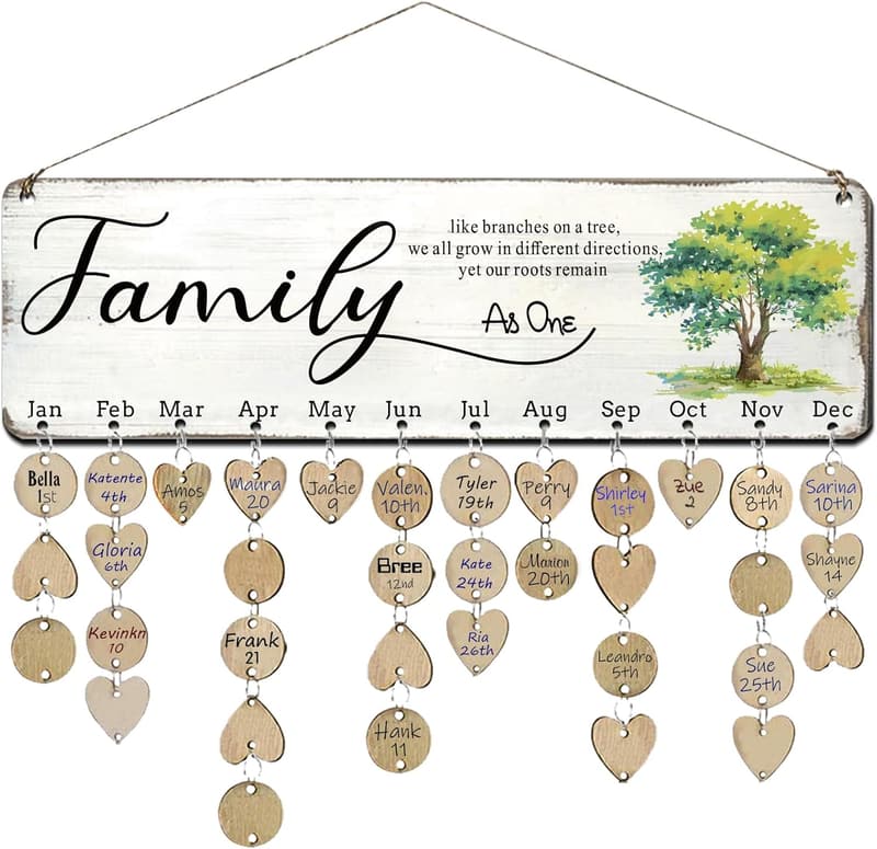 Wooden Family Birthday Reminder Calendar for Mom & Grandma