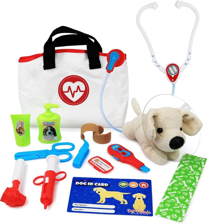 Veterinary Playset for Kids with Plush Dog Toy and Kit