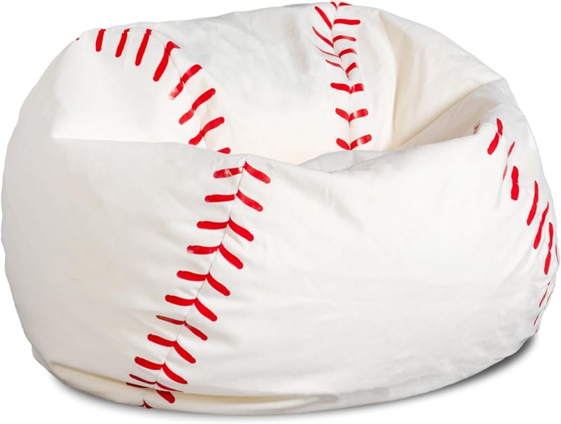 Baseball Plush Bean Bag Chair, Soft Polyester, 2.5 ft