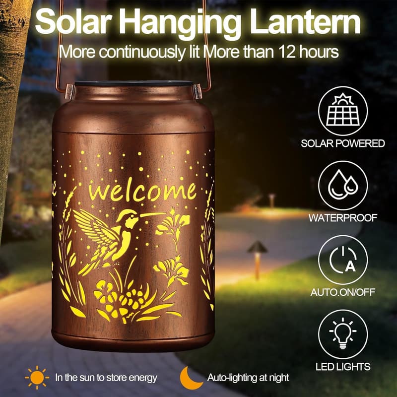 Outdoor Solar Lantern for Porch - Waterproof Hanging Decor