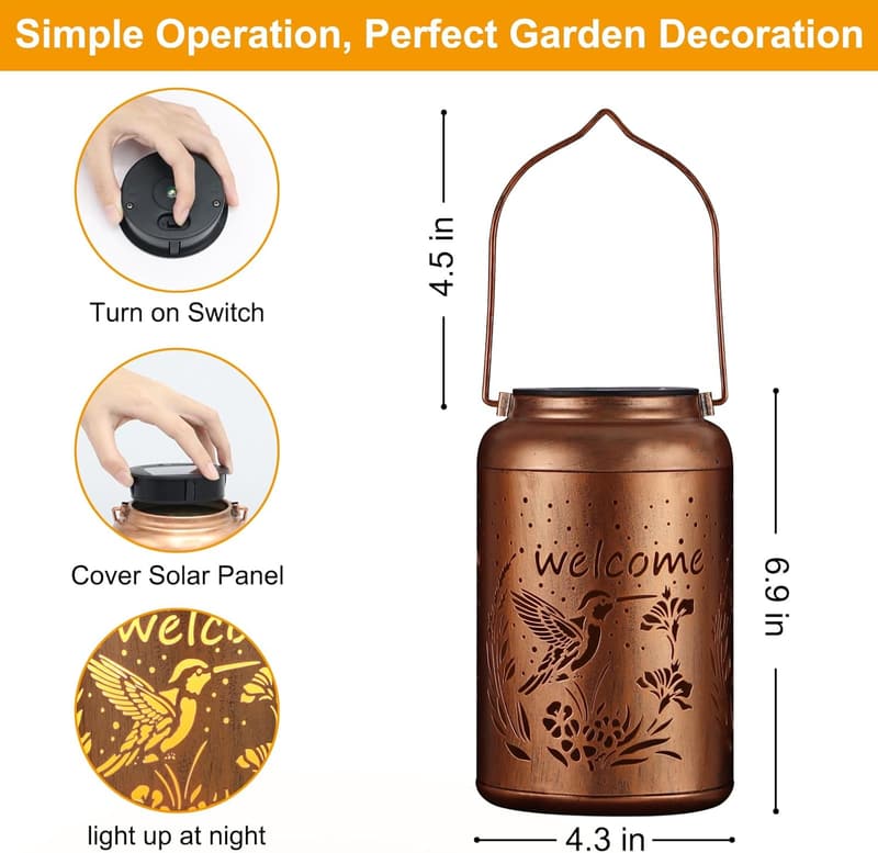 Outdoor Solar Lantern for Porch - Waterproof Hanging Decor