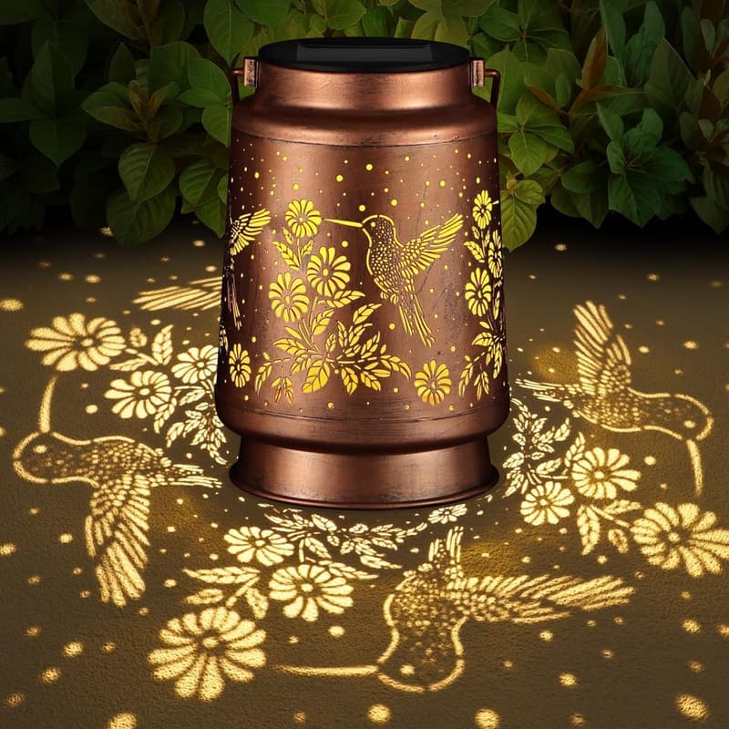 Hummingbird Outdoor Solar Lantern for Women - Waterproof Metal Decor