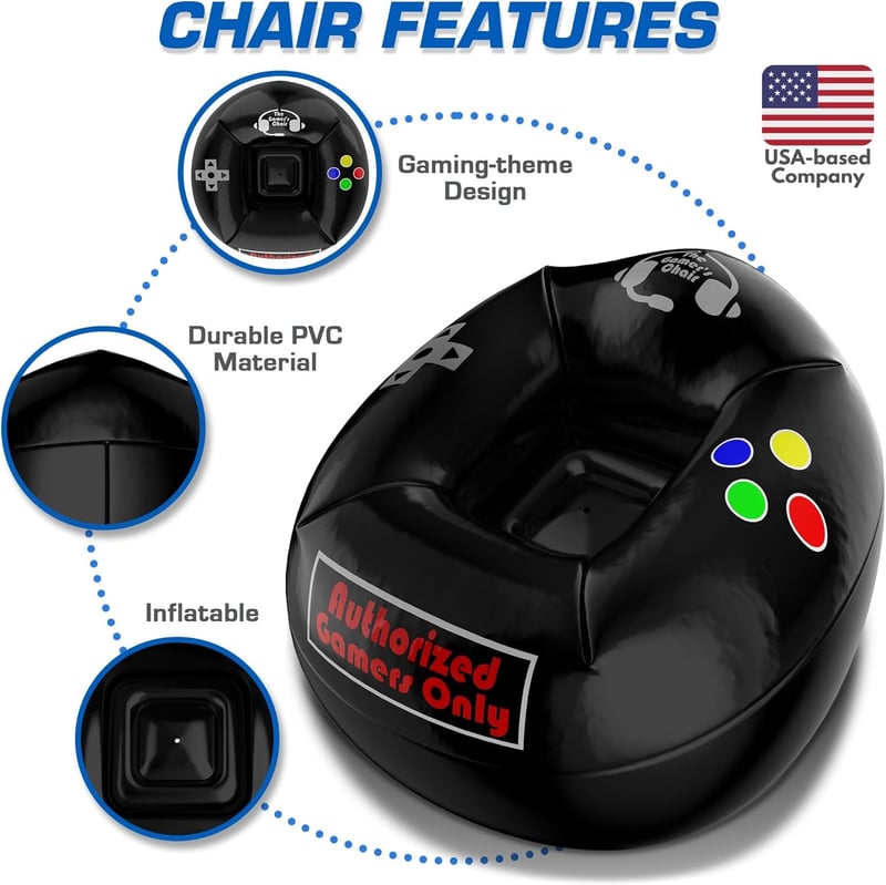 Portable Inflatable Gaming Chair for Kids, Durable PVC, Easy-Clean