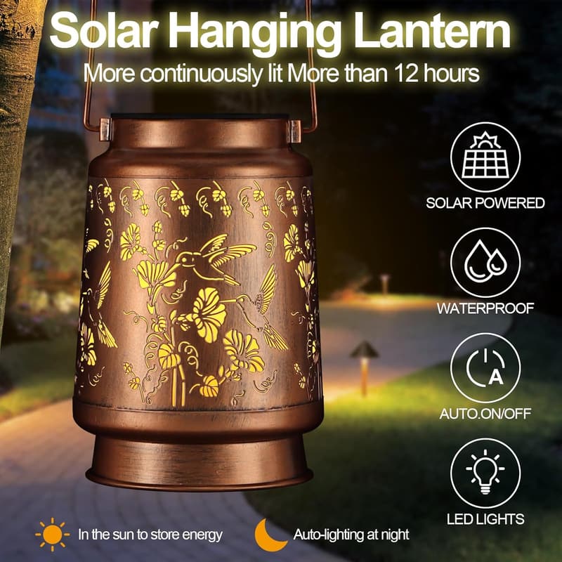 Hummingbird Solar Lantern - Outdoor Garden Décor for Mom