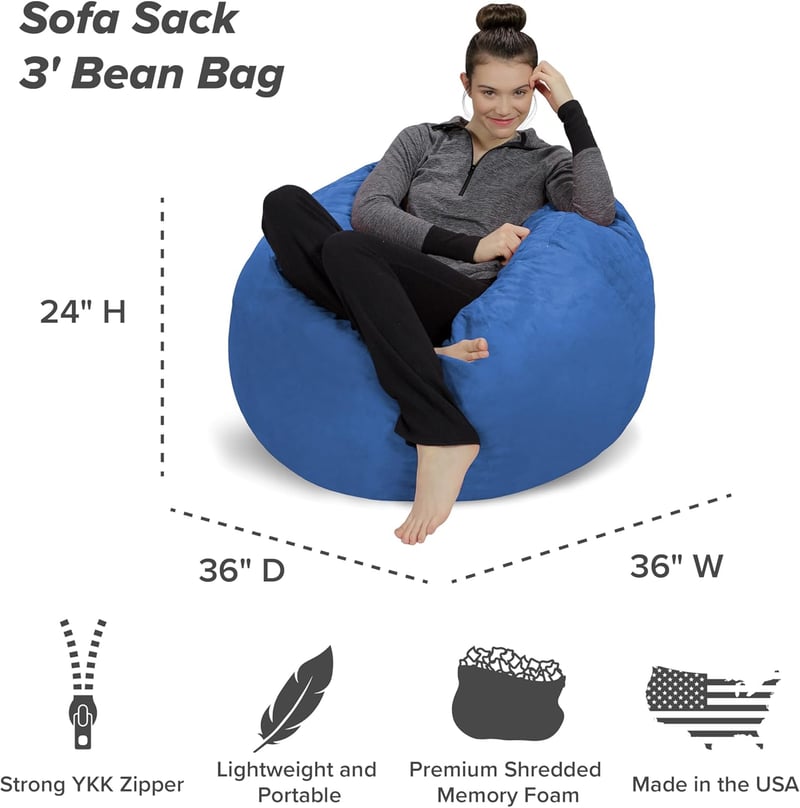 Ultra Soft Memory Foam Bean Bag Chair - 3ft - Royal Blue