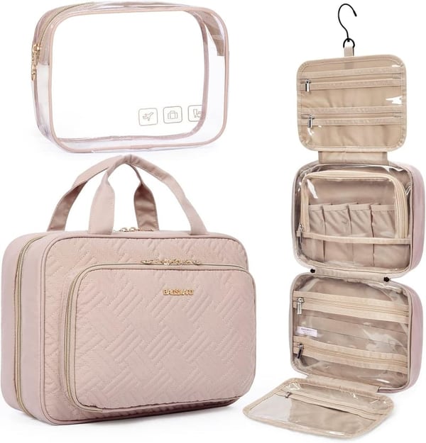 Travel Makeup Organizer with TSA-Approved Transparent Bag - Pink