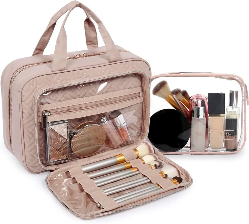 Travel Makeup Organizer with TSA-Approved Transparent Bag - Pink